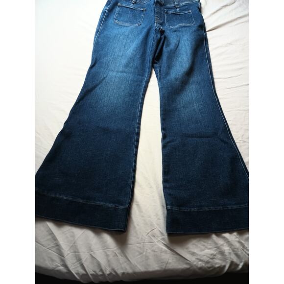 Spanx Womens Cropped Wide Leg Jeans Patch Pocket Size Large Pull on - Picture 2 of 5